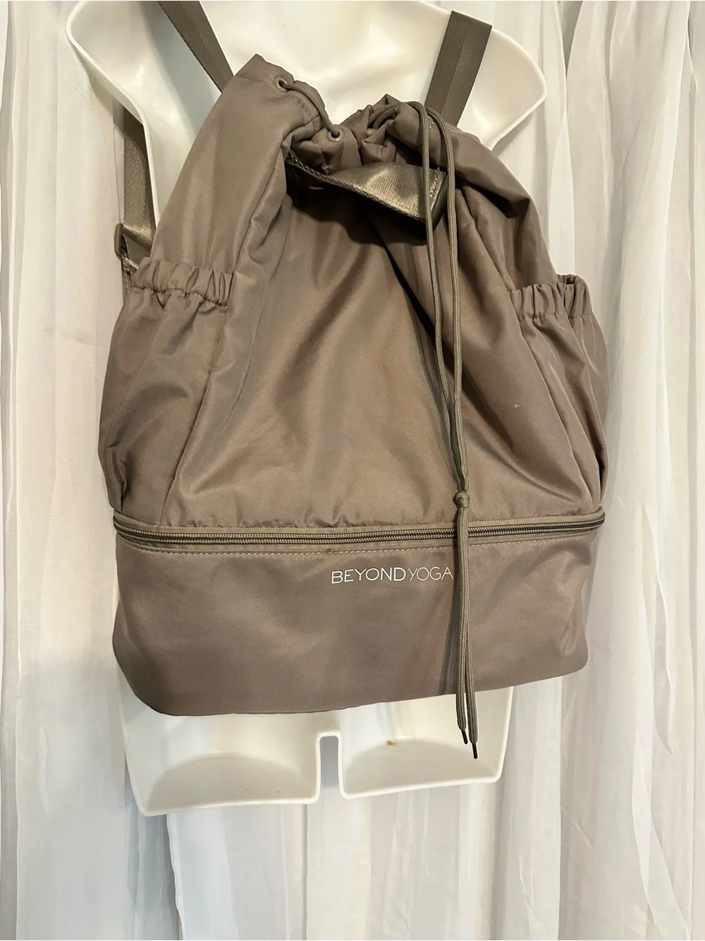 Beyond Yoga Taupe (Birch) Drawstring Yoga Adjustable/Convertible Backpack